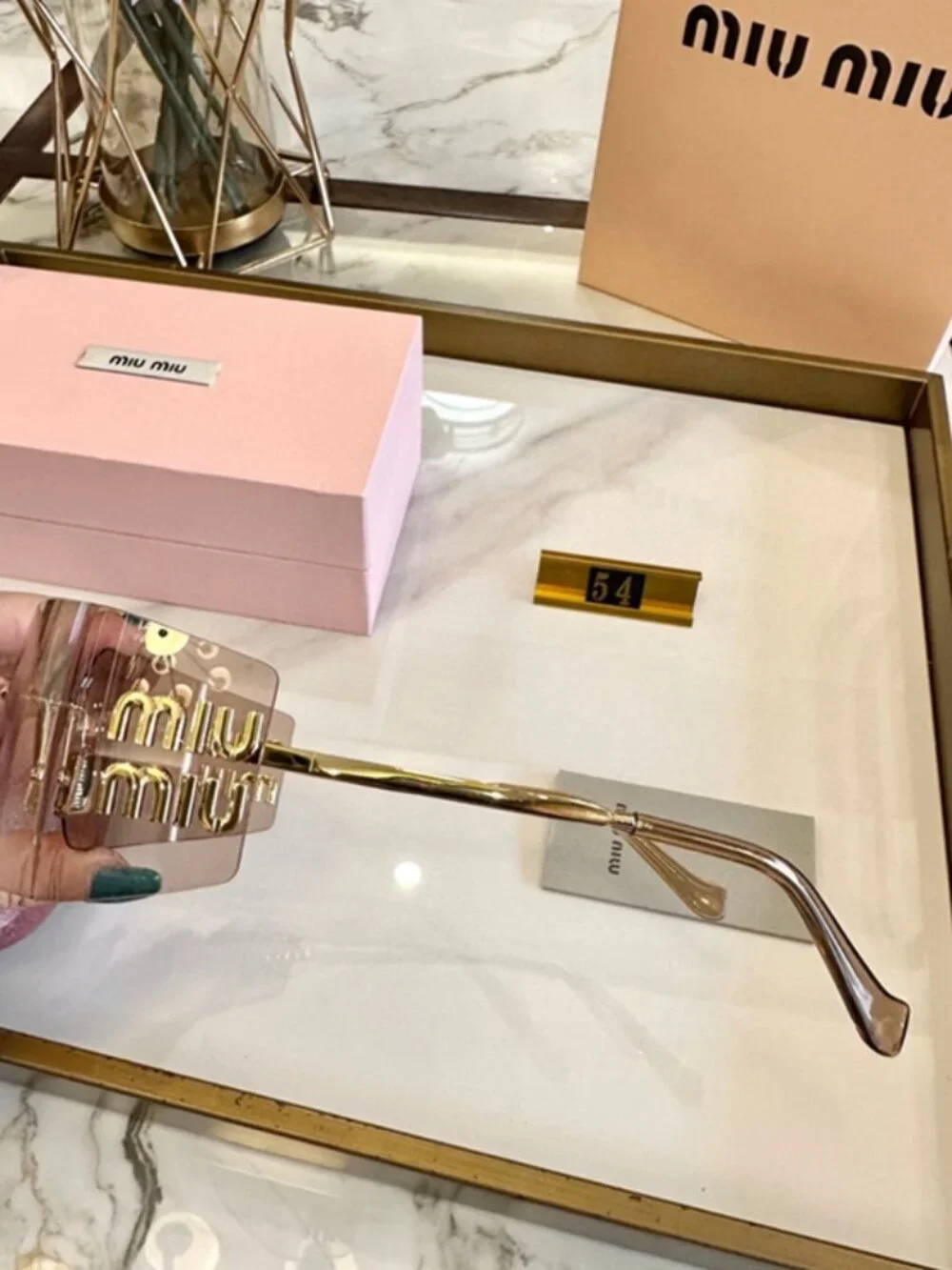 Miu Miu Rimless Square Sunglasses Logo Detail